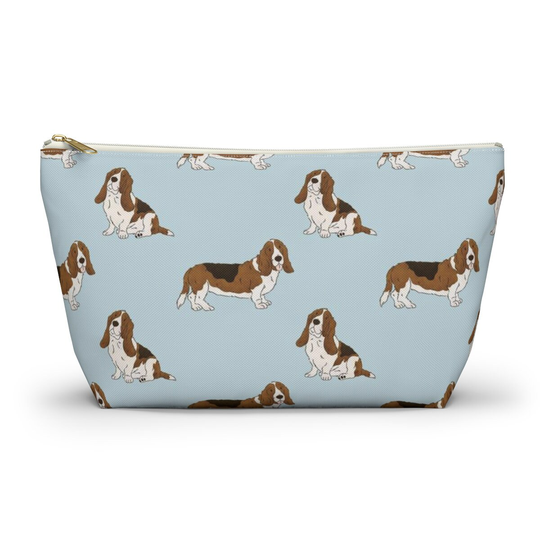 Basset Hound Pouch, Pencil Case, Dog Custom Teacher Bridesmaid Cosmetic Bag, Mom Zipper Makeup Accessory Pouch