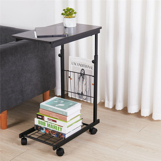C Style Sofa Adjustable End Table Couch Table w/ Storage Shelve Wheel - 54 x 84