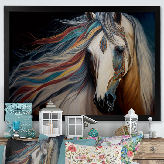 Designart 'Indian Horse With Colorful Mane I' Modern Framed Art Print