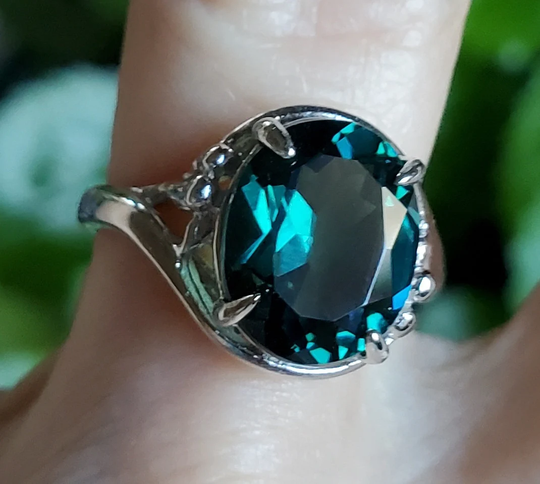 Alexandrite Color Change Ring, Watch Whole Video For Colors Big 10x12mm Simulated Gem, 925 Sterling Silver Artistic Ring