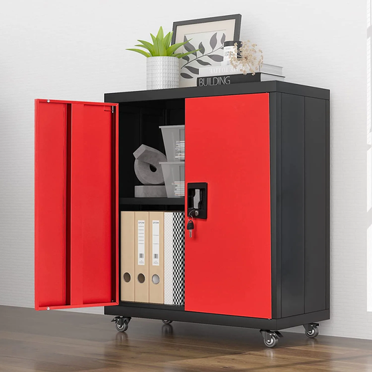 Metal Foldable Lockable Cabinet with Wheels and Adjustable Shelf