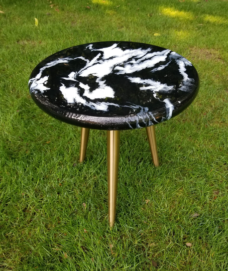 Round Side Table, Resin Table, Epoxy Cocktail Painted Resin End Table