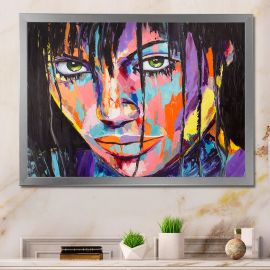 Designart 'Colorful Fantasy Portrait Of A Young Woman III' Glam Framed artwork