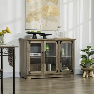 Ronnie Farmhouse Style Buffet Cabinet, Sideboard, Kitchen Storage Cabinet With Adjustable Shelves And Wire Mesh Door, Coffee Bar For Living Room, Waln