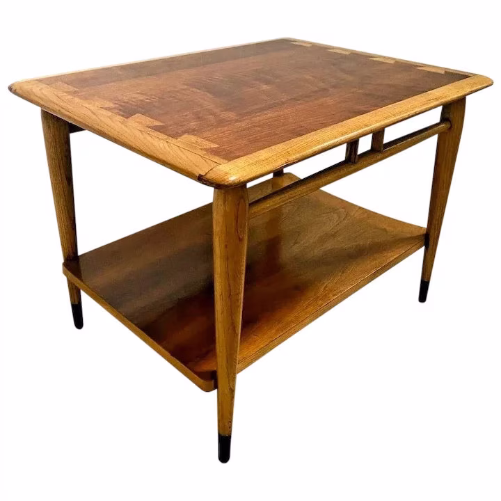 Mid Century Modern Lane Side Table Walnut Nightstand With Bottom Shelf