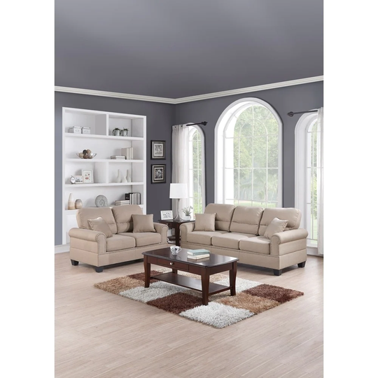 Sand Fabric 2 Pieces Sofa Set With Pillows In Beige