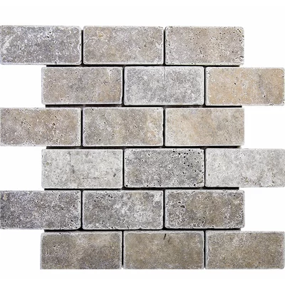 Silver 2" x 4" Travertine Brick Joint Mosaic Wall & Floor Tile