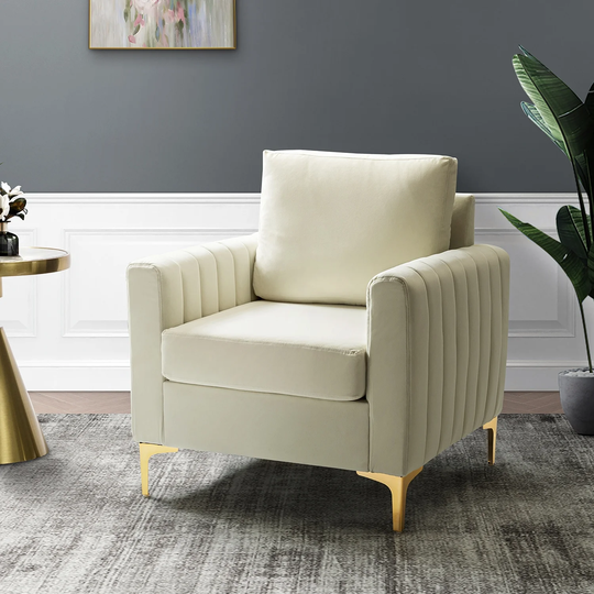 Ganymedes Comfy Accent Channel Tufted Club Chair with Metal Legs