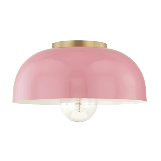 Mitzi by Hudson Valley Avery 1-light Aged Brass Large Semi Flush, Pink Metal
