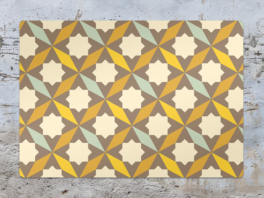 Abstract Retro Geometric Chair Mat, Yellow Splat Beige Vinyl Floor Protective Pad, Office Room Rug