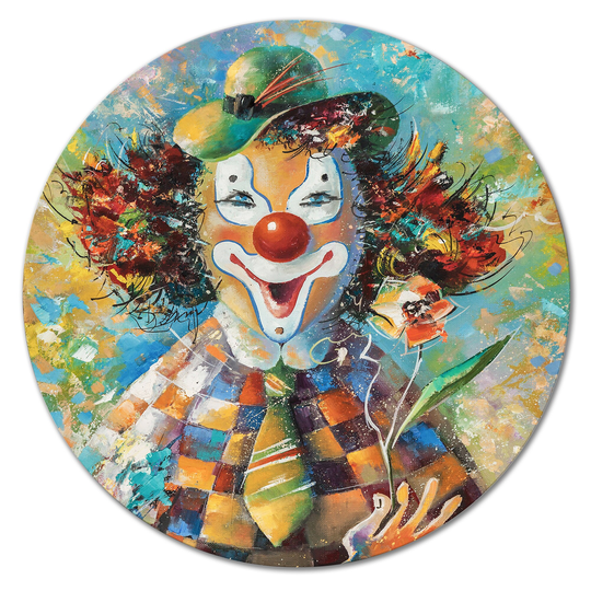 Designart 'Colorful Clown With A Flowers' Children's Art Metal Circle Wall Art