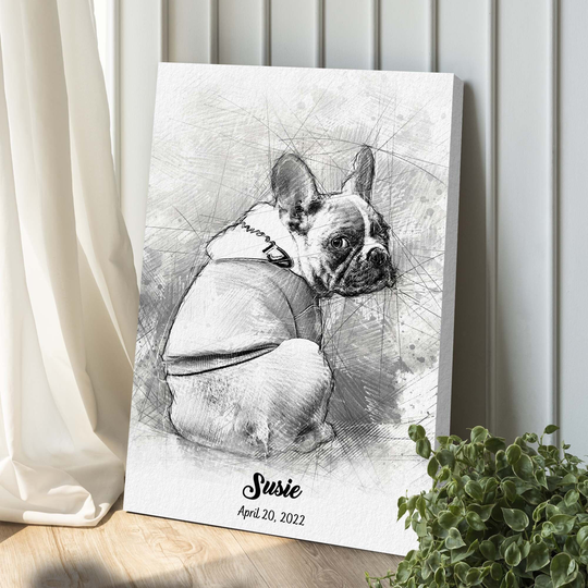 Pet Portrait Pencil Sketch From Photo, Personalized Of Dog Sign, Loss Of Memorial Gift Wall Art, Canvas For Lovers