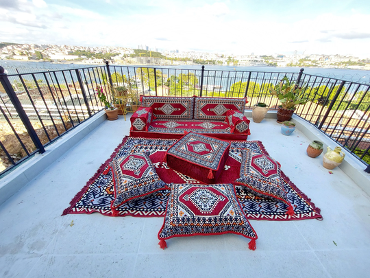 Maroon Arabic Floor Sofa Seating Set, Cushions, Traditional Couches, Ottoman Couch, Loveseats, Majlis, Sectional