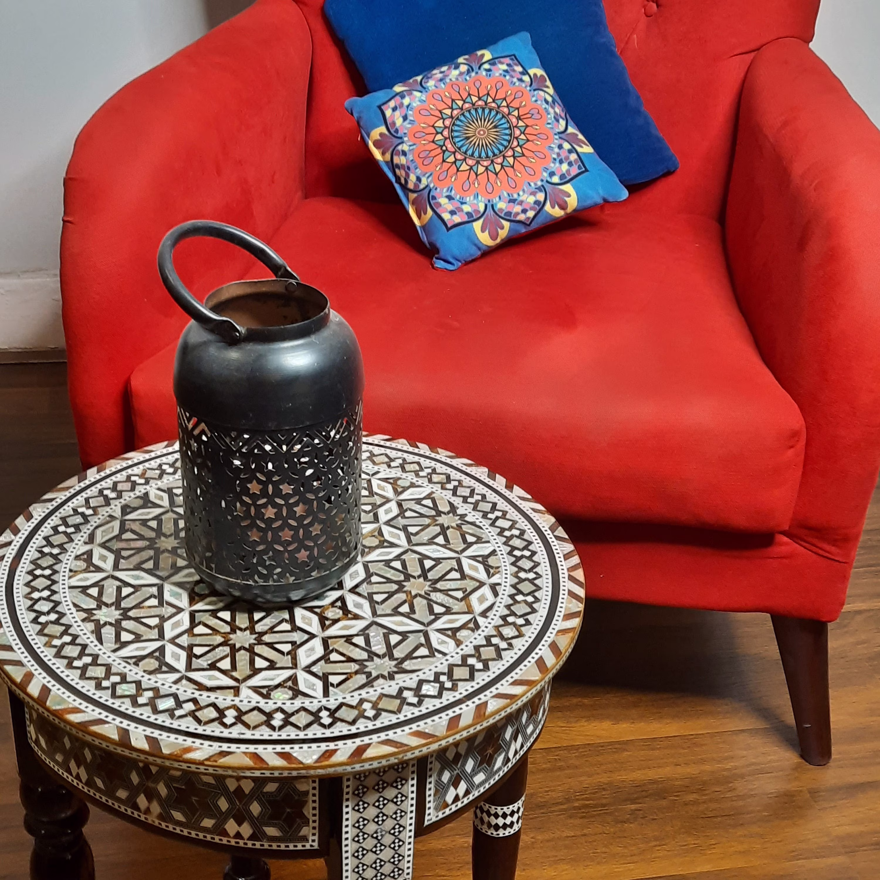 Handmade Furniture Coffee Table, Side Table With Exquisite Mother Of Pearl Inlay, Wooden Round/Mosaic Entryway Side Table