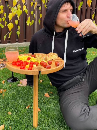 Wine Picnic Table - Natural Wood Beer Folding For Outdoors Cheese & Snack Board Charcuterie Boards