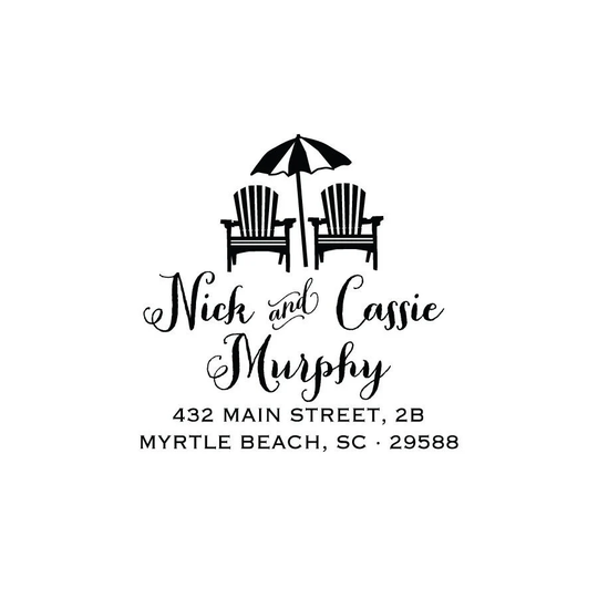 Beach Chairs Umbrella Return Address Rubber Stamp Or Self Inking Housewarming Wedding Home Sweet Pillow Chair