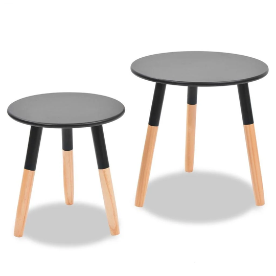 2 Pieces Side Table Small Round Solid Wood Sofa Table End Tables Accent Nesting Coffee Table Natural Plant Stand