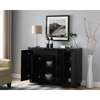 Modern Contemporary Office Home Sideboards Buffet Table Cabinet Faux Marble Top And Red Cocoa Finish