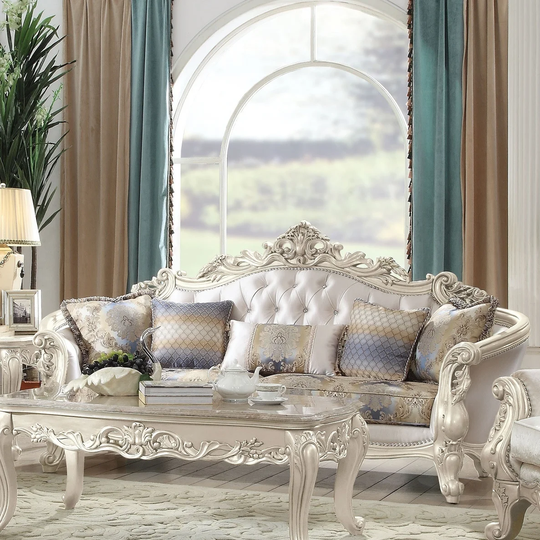 Gracewood Hollow Basagic Fabric-upholstered Antique White Wood Sofa