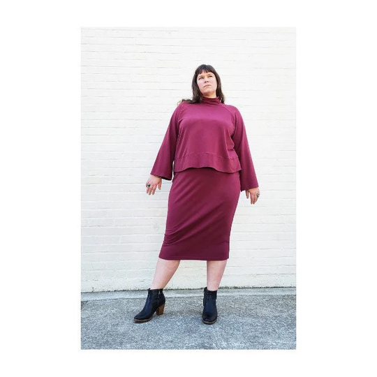 Cosmos Sweatshirt & Elemental Pencil Skirt By Sew House Seven, Sizes 16-34, Curvy Fit Top & Sewing Pattern