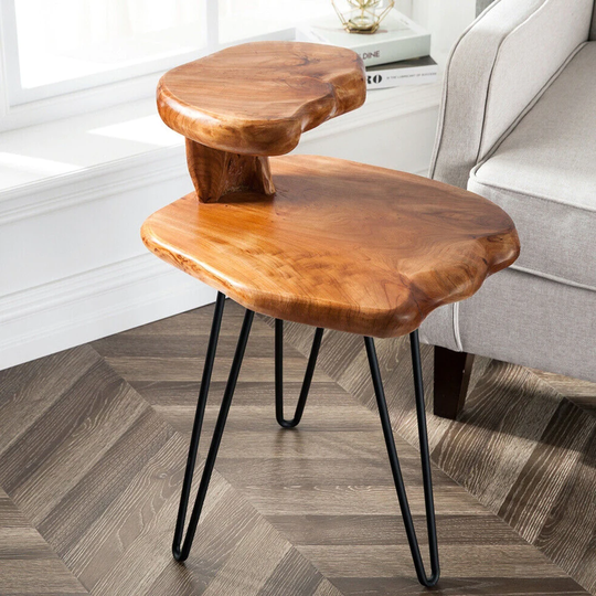 Cedar Root 2 Tier End Table, Rustic Live Edge Coffee Table Side Table - 54 x 84