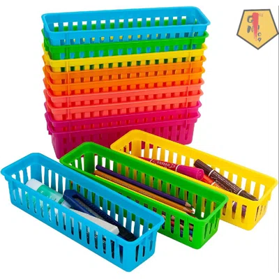 12 Pack Pencil Basket Trays With 100 Pcs Paper Clips Pen Holders,Colorful Classroom Pencil Marker Crayon Holder Organizer Baskets For Office Organizat