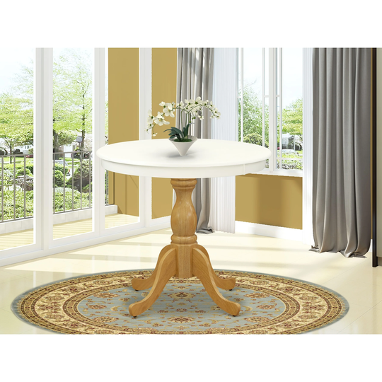 AST-LOK-TP - Wood Dining Table - Linen White Table Top and Oak Pedestal Leg Finish - Multi