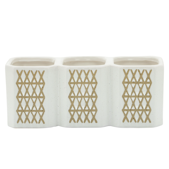 3-cup X-pen Holder, Beige 4"H - 10.0" x 3.0" x 4.0"