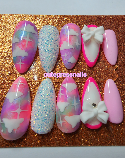 Purple Cloud Angel Dust Ribbon Press On Nails