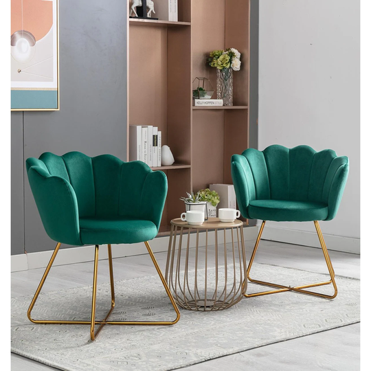 EYIW Set of 2, Velvet Lotus Chairs Accent Chairs with Padded Seat and Metal Legs