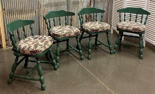 Set Of 4 Dining Chairs, Green Cushion Chair, Kitchen Chairs With Cushion, Wood Furniture, Office Accent
