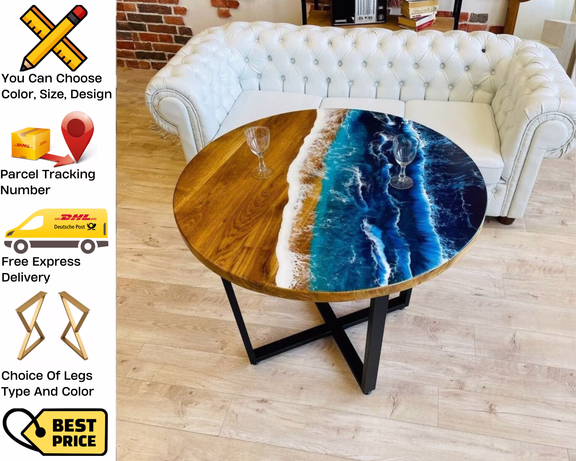 Round Dining Table, Epoxy Resin Custom Order, Kitchen Living Room