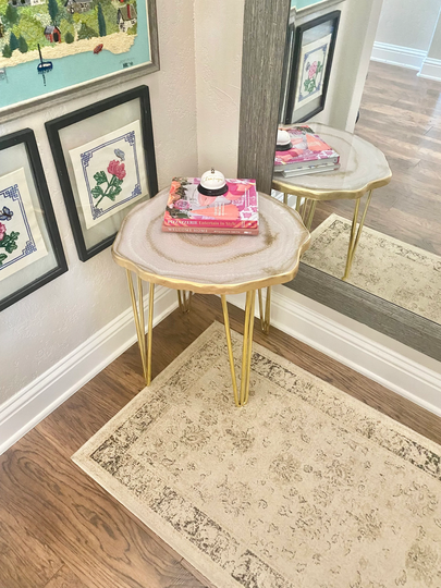 Unique Geode Resin Accent Table. Moonstone White & Gold Agate Style Custom Colors Avail. Great Gift For People Who Have Everything