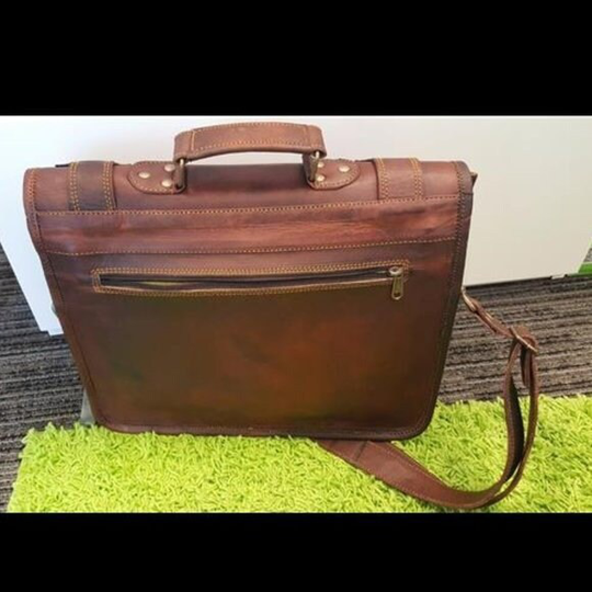 Laptop Bag Vintage Men Brown Leather Briefcase Messenger Bags | 11" X 15"