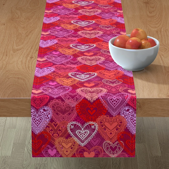 Doily Hearts Table Runner - Paper By Elramsay Heart Valentines Rococo Lace Look Cut Cotton Sateen Spoonflower