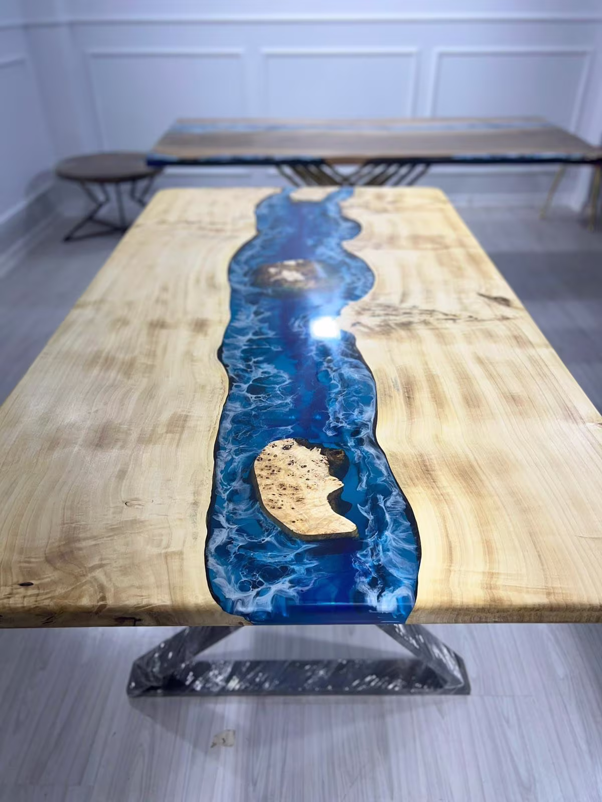 Epoxy Dining Table, Ocean Custom 72" X 40" Poplar Blue, Turquoise White River Order For Shane