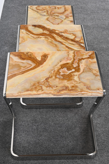 Onyx & Stainless Steel Nesting Tables By Brueton, 1980S