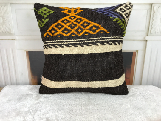 Vintage Pillow Cover, Kilim Chair Pillow, Embroidered Accent Couch 18x18 Inch Ethnic Cushion, 4854