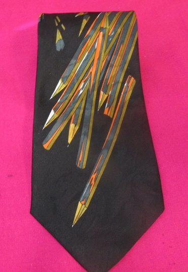 Vintage Black "Pencils" Polyester Necktie By Dino Romaro 4" X 59" - Necktie With Pencils, Teacher Necktie, Architect