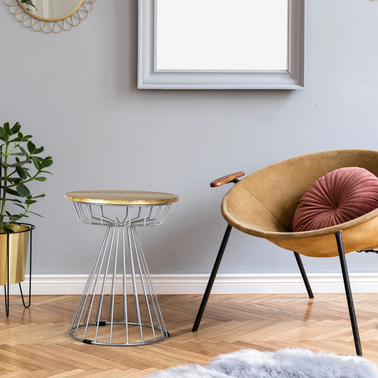 Round Side Table| Silver & Natural Mango Wood| Scratch & Chip Resistant Finish| Powder Coated| Lightweight Frame| 18 X 22