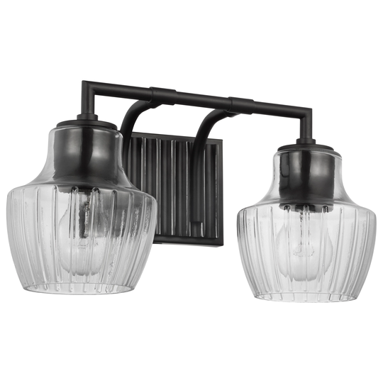 Destin 2 Light Vanity Medium Base 60 Watt Black And Silver Accent Finish Clear Ribbed Glass