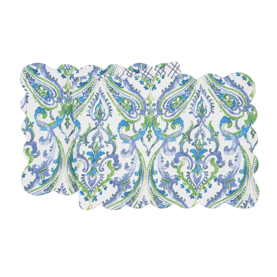 51" x 14" Juliet Quilted Reversible Bright Paisley Table Runner - Blue