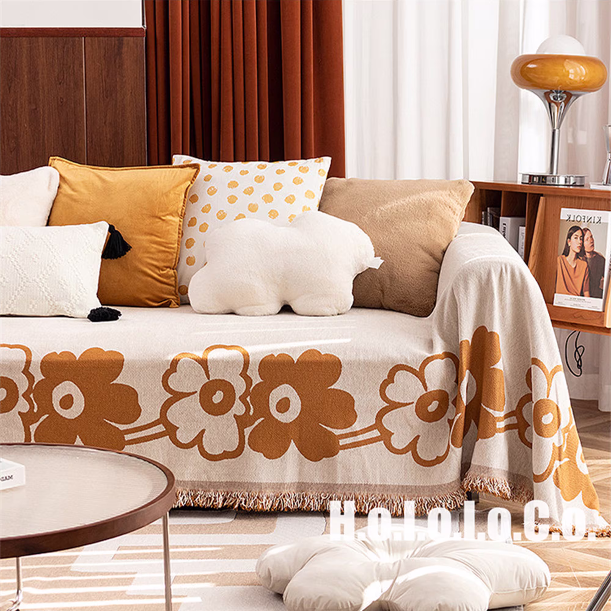 Luxury Floral Sofa Towel Blanket, Sofa Cover, Floral Chenille Tapestry Throw With Tassel, Two Side Blanket, Large Fabric Wall Hanging