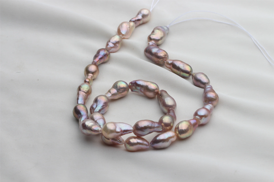 Natural Metallic Color Baroque Freshwater Nucleated Pearl Strand, Esly004