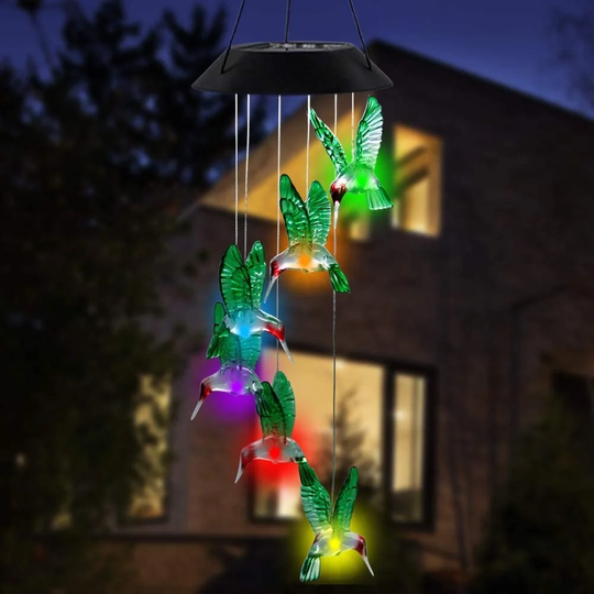 Colorful Solar Six Hummingbird Wind Chimes - Multi-Color