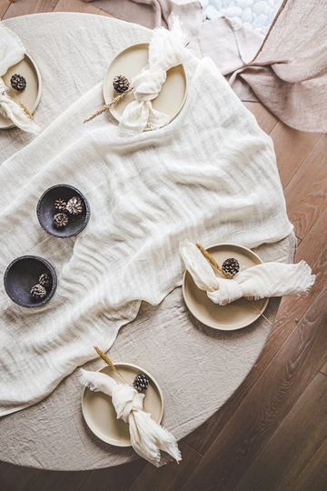 Gauze Linen Table Runner Raw Edge Fringes/Handmade Lightweight Decor Wedding Rustic Style
