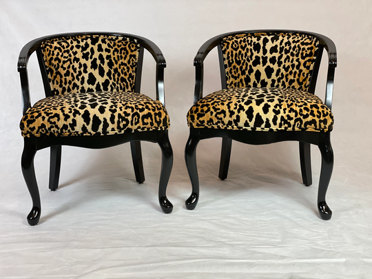 Sold - Can Replicate - Pair Leopard Print Barrel Chairs