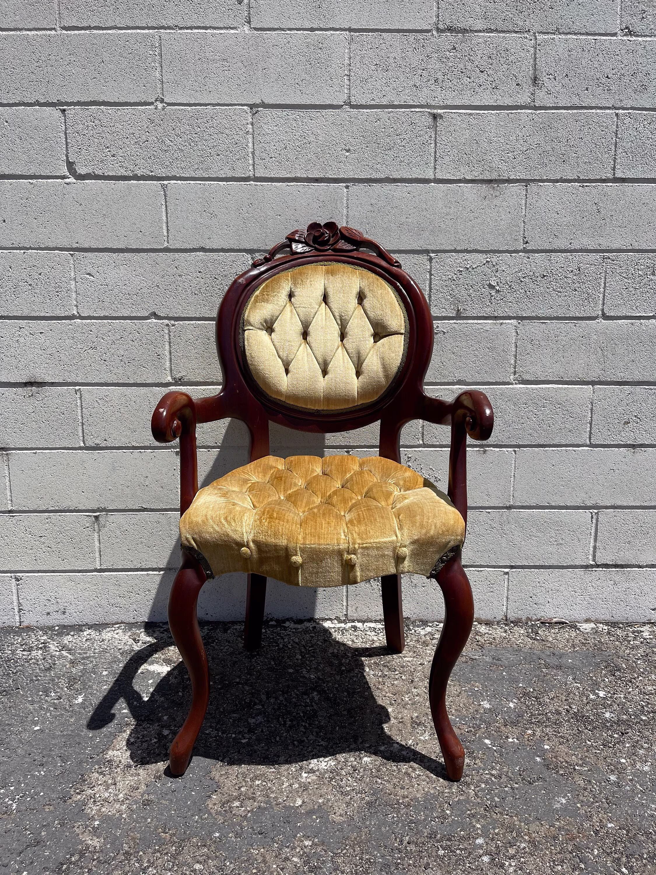 Antique Armchair Victorian Chair French Provincial Boudoir Vanity Seating Bedroom Glam Shabby Chic Carved Wood Fabric Regency Bench Seat