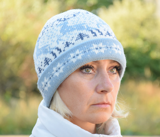 Blue Nordic Cuffed Woolen Hat From Winter Set White Fair Isle Fleece Lined Beanie For Skiing Warm Casual Hat With Reindeer Woollana
