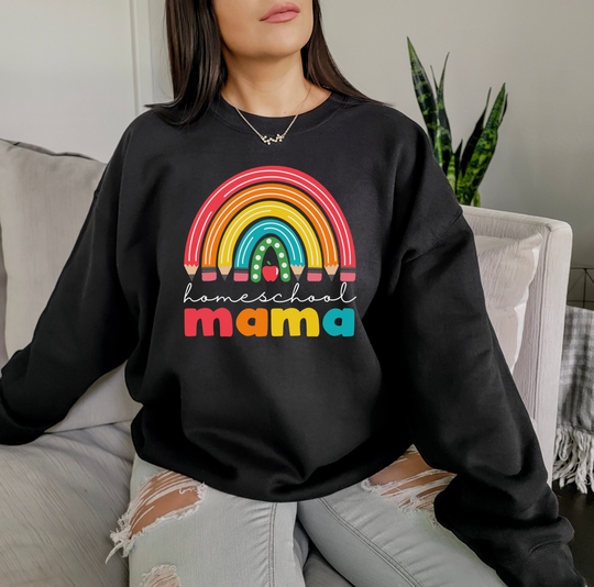 Homeschool Mama Sweatshirt Home School Mom Gift Shirt Pencil Rainbow